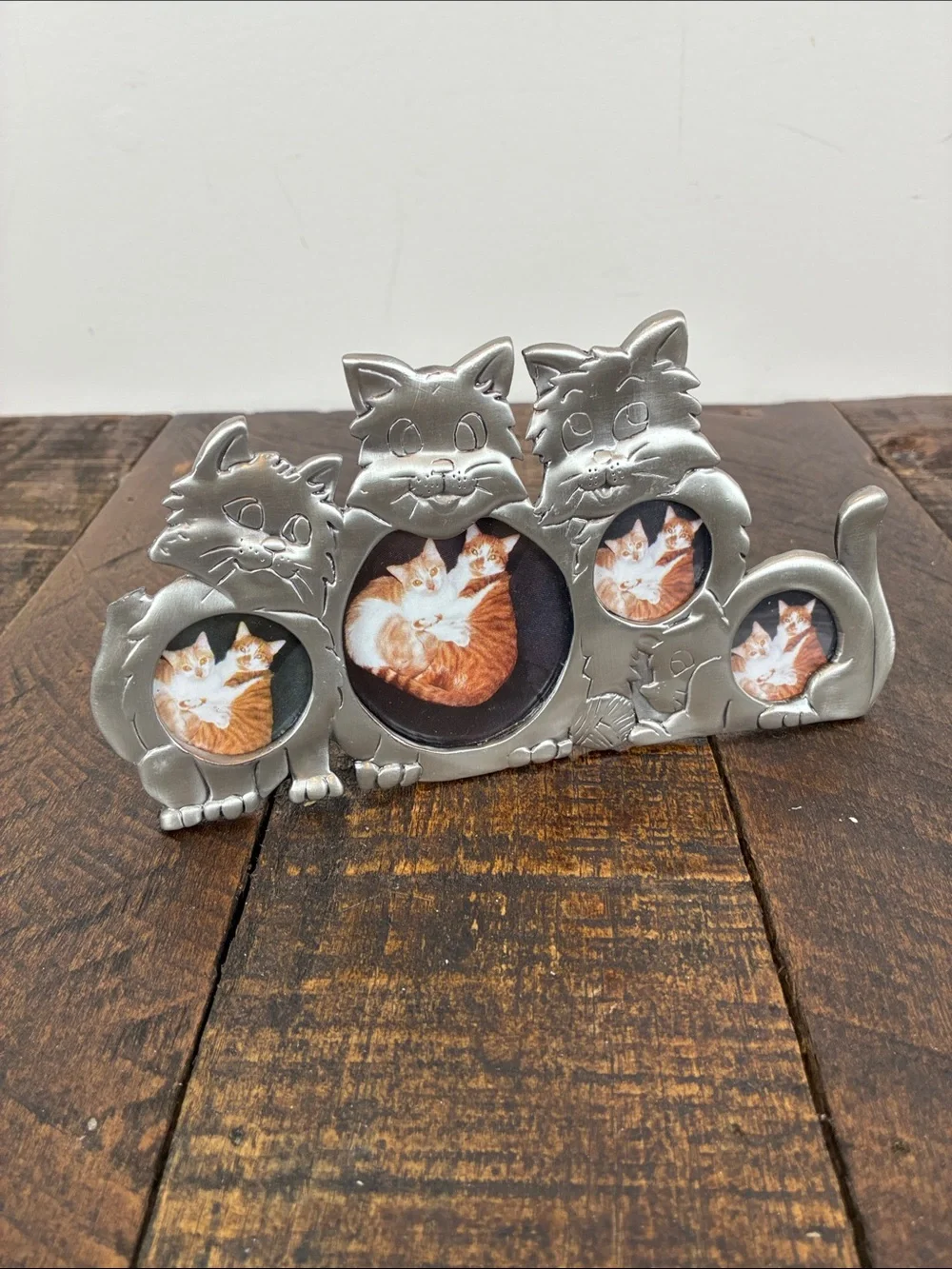 Pewter Cat Trio Photo Frame Decorative Tabletop Picture Frame Kitty